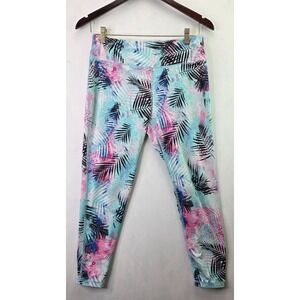 Material Girl Active Leggings Kids Large Stretch Multicolor Palm Leaves Pull On